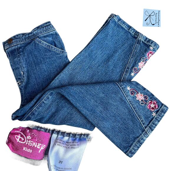 Disney Kids Winnie the Pooh Floral Flare Jeans Kids Sz 3T - Picture 1 of 5